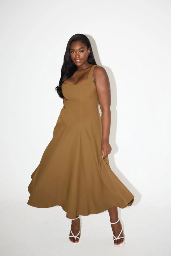 Odd Muse | The Ultimate Muse Low Waist Square Neck Midi Dress Olive | Girls with Gems