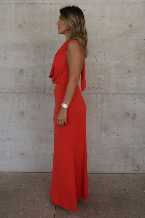 Sneaky Link | Saint Plunge Maxi Dress Red | Girls with Gems