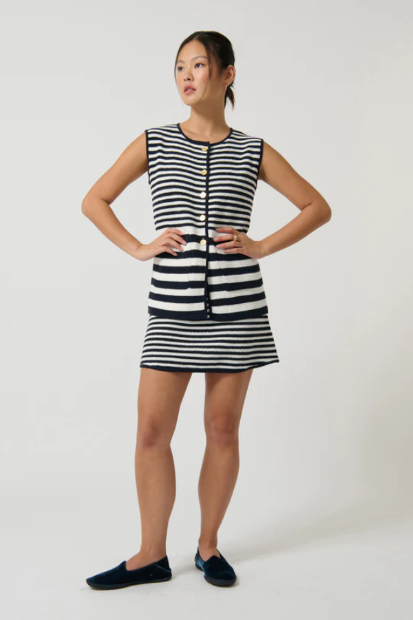 Onte - Helena Gilet Stripe Navy/White - Girls With Gems