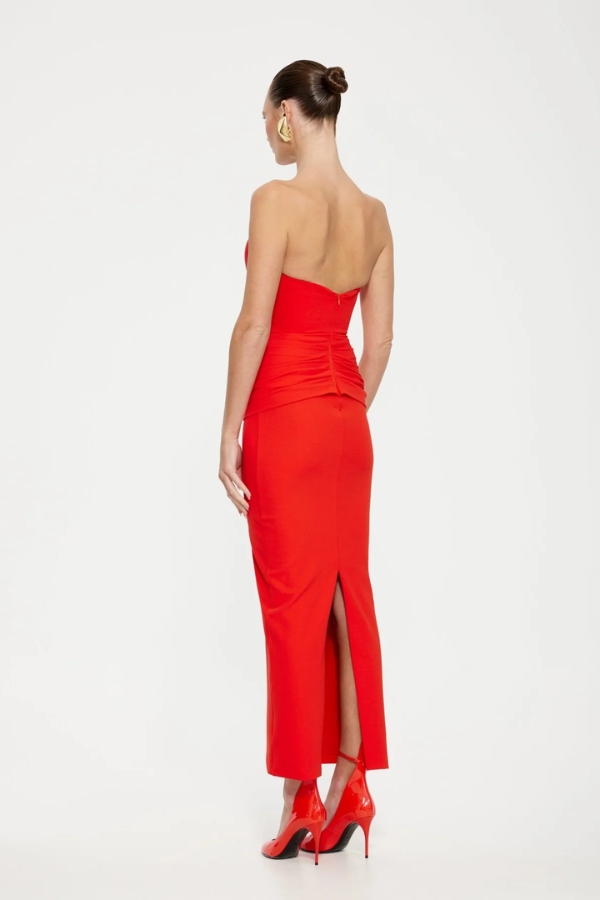 Effie Kats | Astor Strapless Midi Dress Cherry Red | Girls with Gems