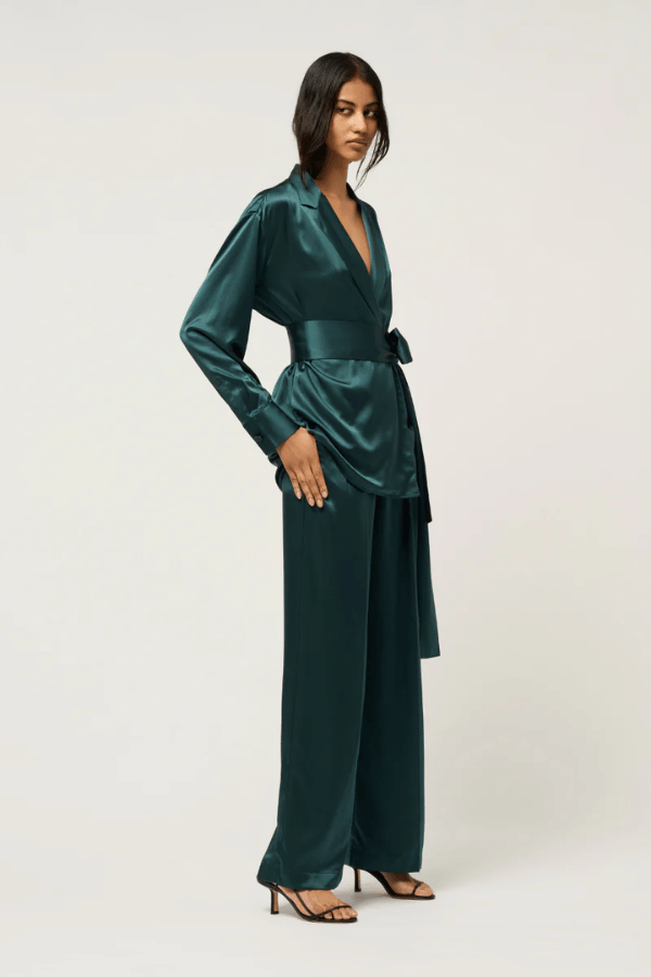 Michael Lo Sordo | Relaxed Silk Wrap Shirt Green | Girls with Gems