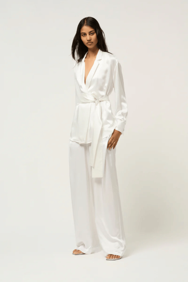 Michael Lo Sordo | Relaxed Silk Wrap Shirt White | Girls with Gems