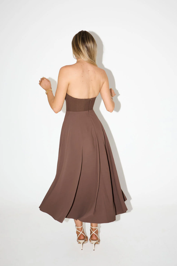 Odd Muse | The Ultimate Muse Strapless Midi Dress Brown | Girls with Gems