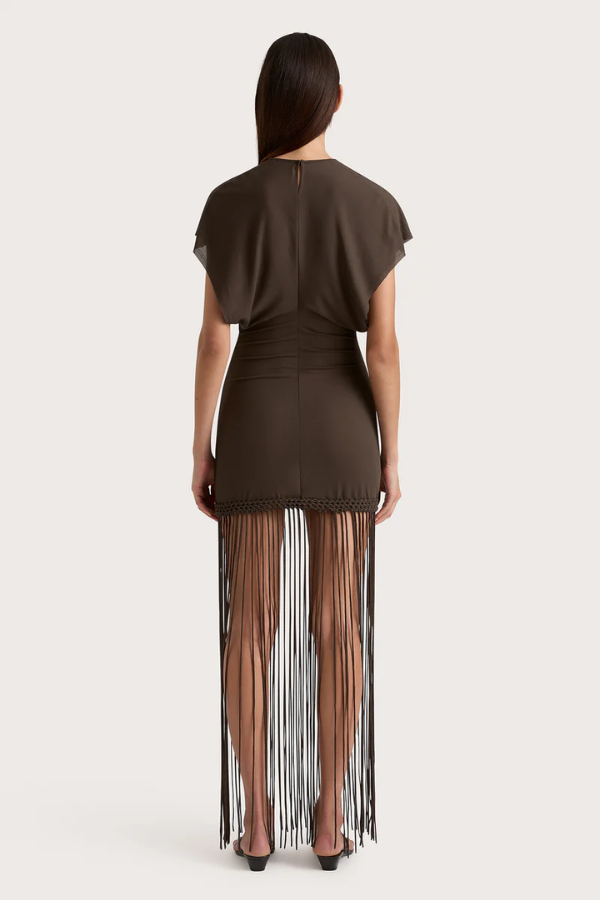 Faithfull the Brand | Brita Fringe Dress Chocolate Brown | Girls with Gems