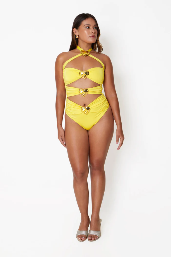 Cin Cin | Diamond Heart Cut Out Swimsuit Lemonade | Girls with Gems