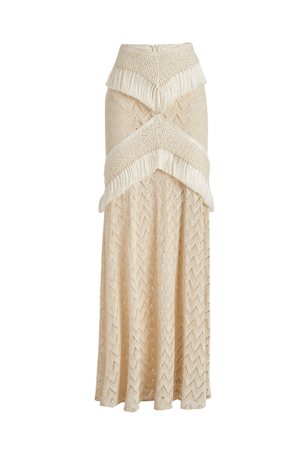 PatBo | Fringe Trim Maxi Skirt Sandstone | Girls with Gems