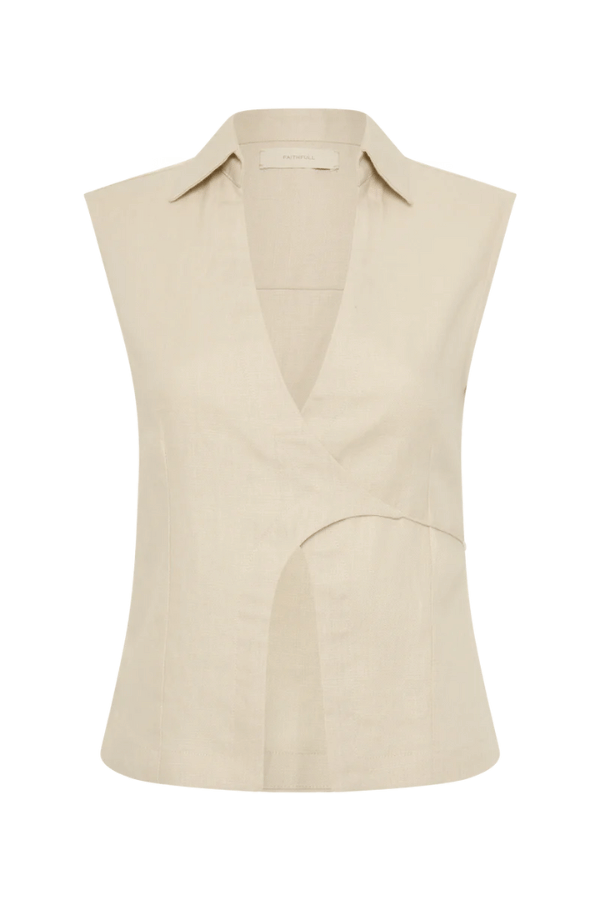 Faithfull the Brand | Antibes Sleeveless Wrap Shirt Sand | Girls with Gems