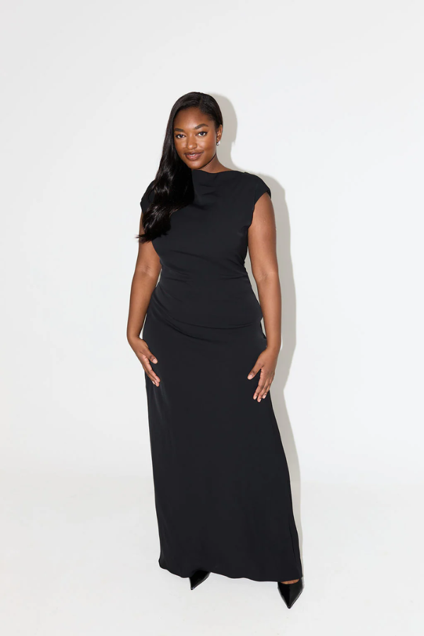 Odd Muse | The Ultimate Muse Drape Back Maxi Dress Black | Girls with Gems