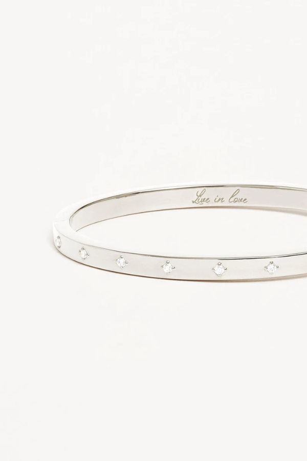 By Charlotte | Sterling Silver Live In Love Hinged Bracelet | Girls with Gems