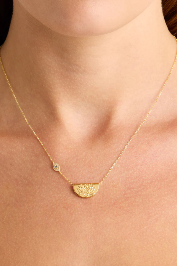 By Charlotte | 18k Gold Vermeil Eye of Peace Lotus Necklace | Girls with Gems