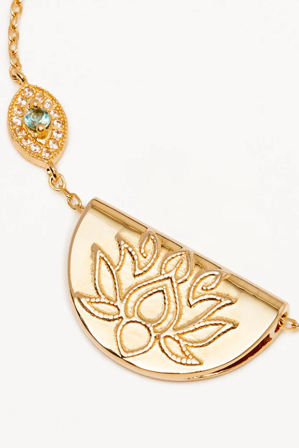 By Charlotte | 18k Gold Vermeil Eye of Peace Lotus Necklace | Girls with Gems