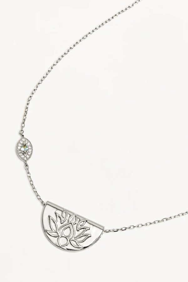 By Charlotte | Sterling Silver Vermeil Eye of Peace Lotus Necklace | Girls with Gems