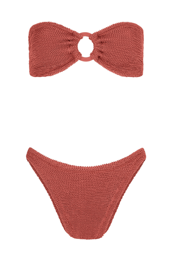 Hunza G | Gloria Bikini With Fabric Covered Hoops Metallic Rosewood | Girls with Gems