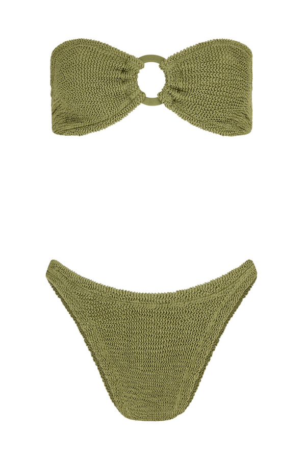 Hunza G | Gloria Bikini With Fabric Covered Hoops Metallic Moss | Girls with Gems