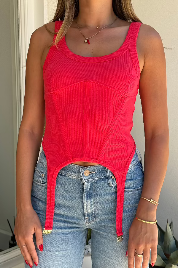 Sneaky Link | Teddy Corset Tank Red | Girls With Gems