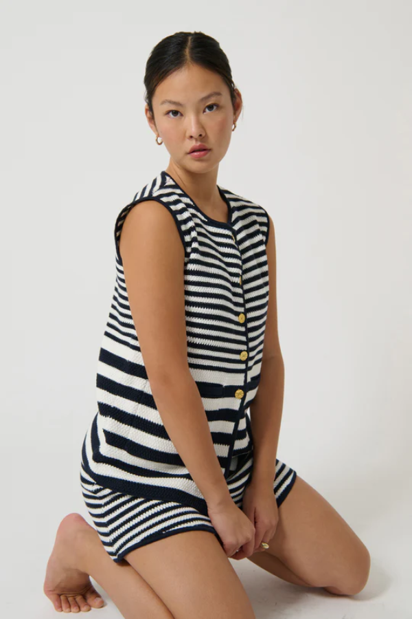 Onte - Helena Gilet Stripe Navy/White - Girls With Gems