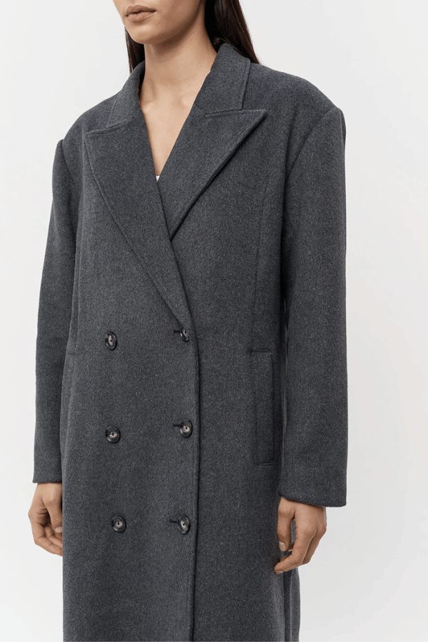 Friend of Audrey | Kennedy Double Breasted Coat Dark Grey Marle | Girls With Gems