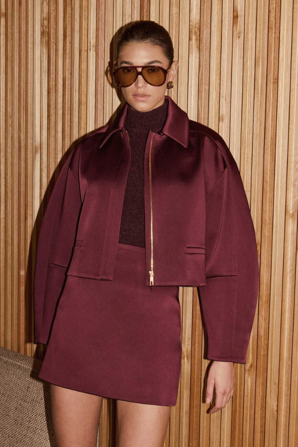 Merlot Cropped Jacket Burgundy