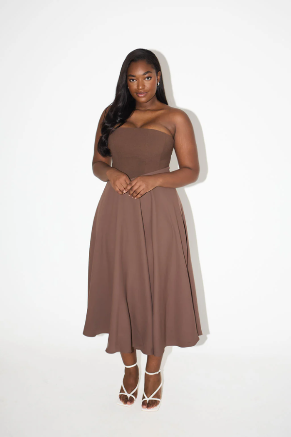 Odd Muse | The Ultimate Muse Strapless Midi Dress Brown | Girls with Gems