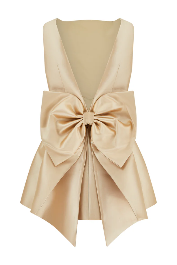 Odd Muse | The Ultimate Muse Bow Detail Mini Dress Gold | Girls with Gems