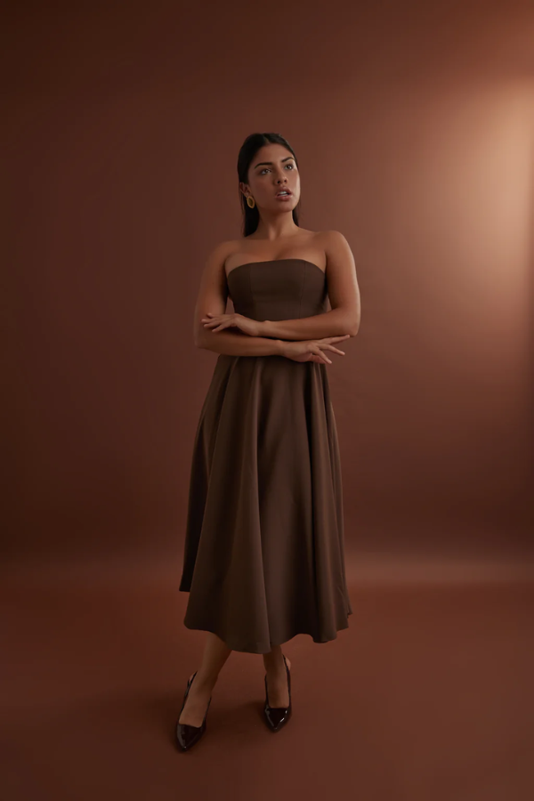 Odd Muse | The Ultimate Muse Strapless Midi Dress Brown | Girls with Gems