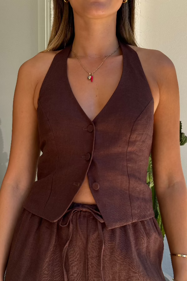 Sneaky Link | Luna Linen Vest Chocolate | Girls With Gems