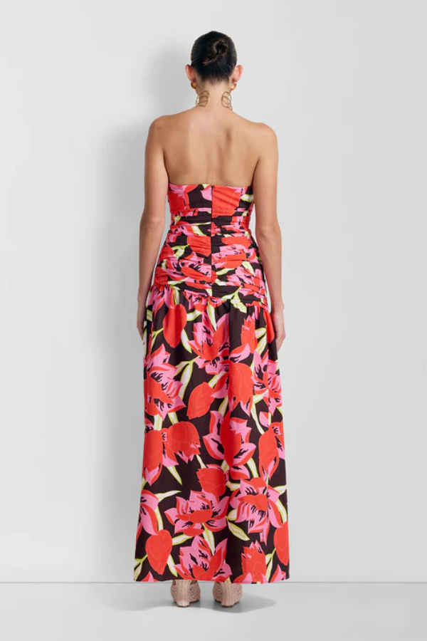 The Wolf Gang | Dolcie Strapless Maxi Dress Rojo Print | Girls With Gems