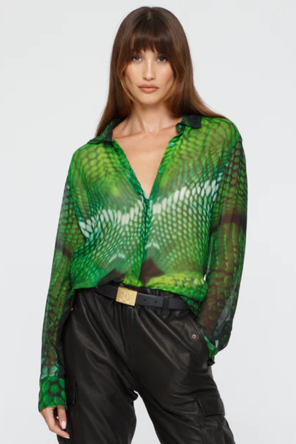 Rocky Rafaela | Scaled Silk Shirt Green | Girls With Gems