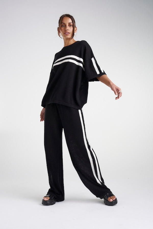 Summi Summi | Knit Pants Black/Cream Stripe | Girls with Gems