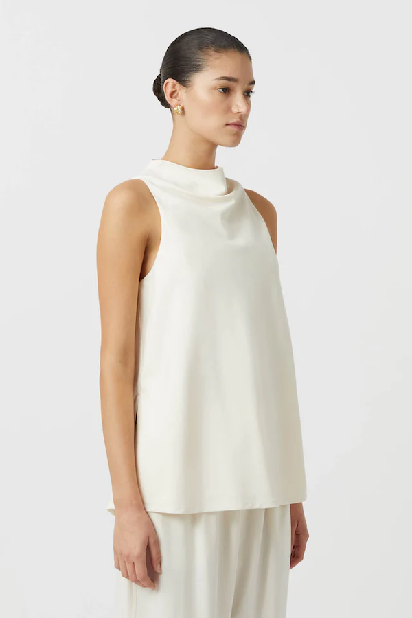 Camilla and Marc | Halston High Neck Top Ivory | Girls with Gems