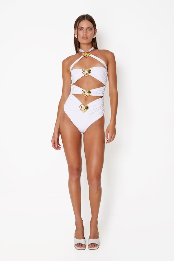 Cin Cin | Diamond Heart Cut Out Swimsuit Pearl | Girls with Gems