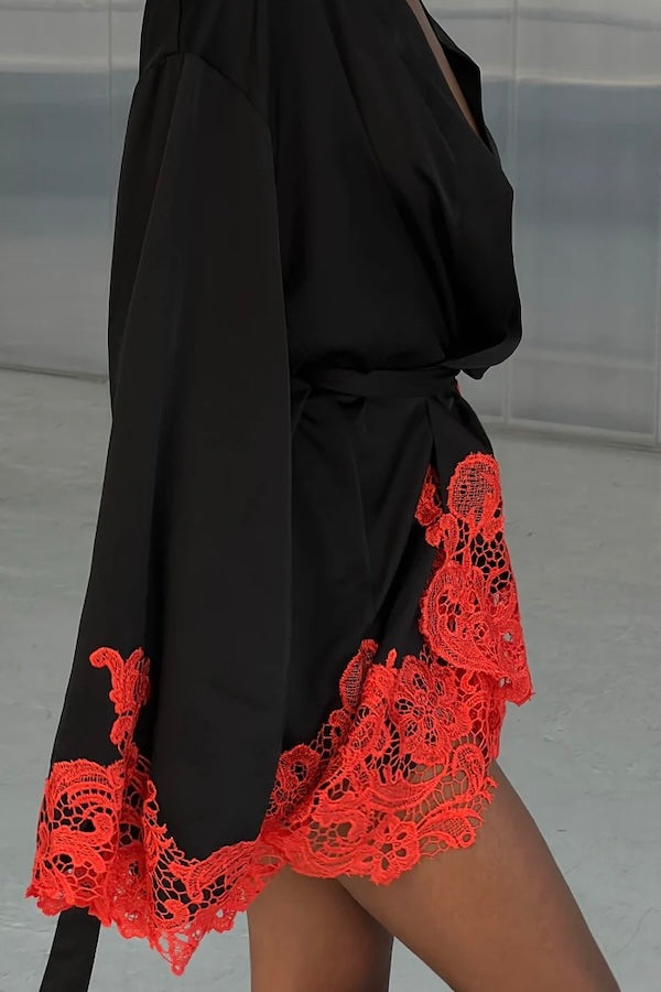 Khirzad Femme | Rio Robe Black Orange Lace | Girls with Gems 