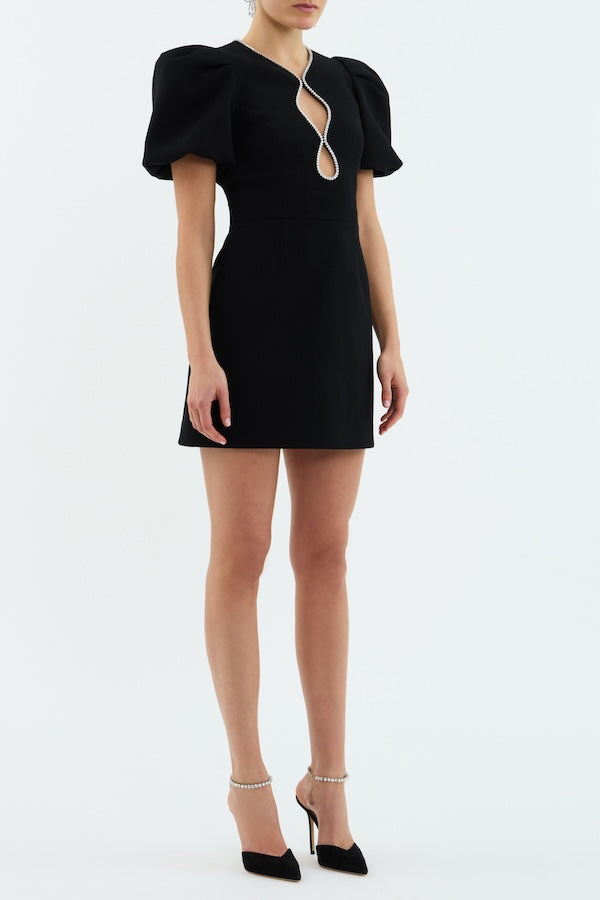 Rebecca Vallance | Estella Puff Sleeve Mini Dress Black | Girls with Gems