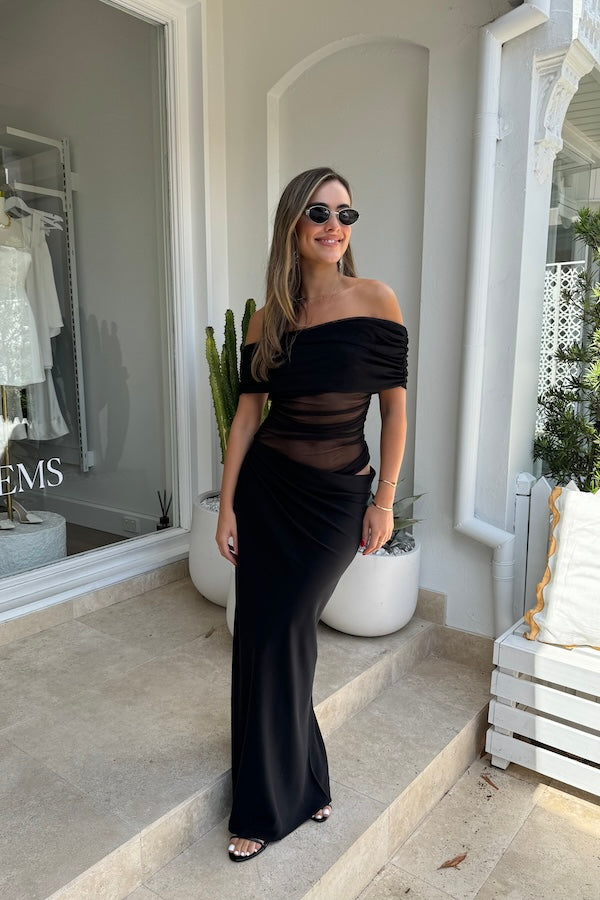 Benni | Nico Off Shoulder Maxi Dress Black | Girls with Gems