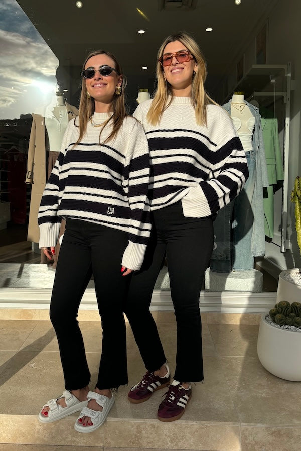 Camilla and Marc | Atticus Sweater White Navy Stripe | Girls with Gems