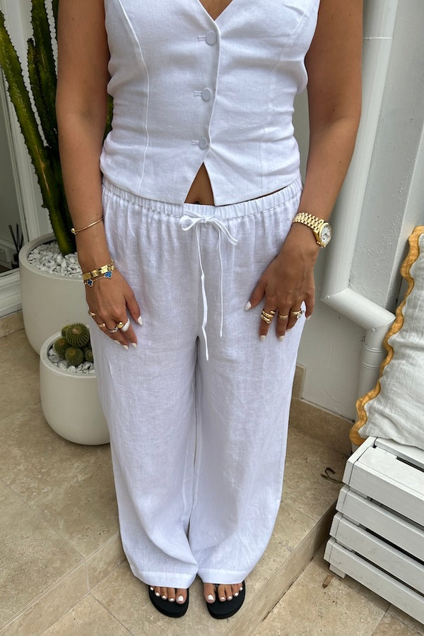 Sneaky Link | Luna Linen Pant White | Girls With Gems