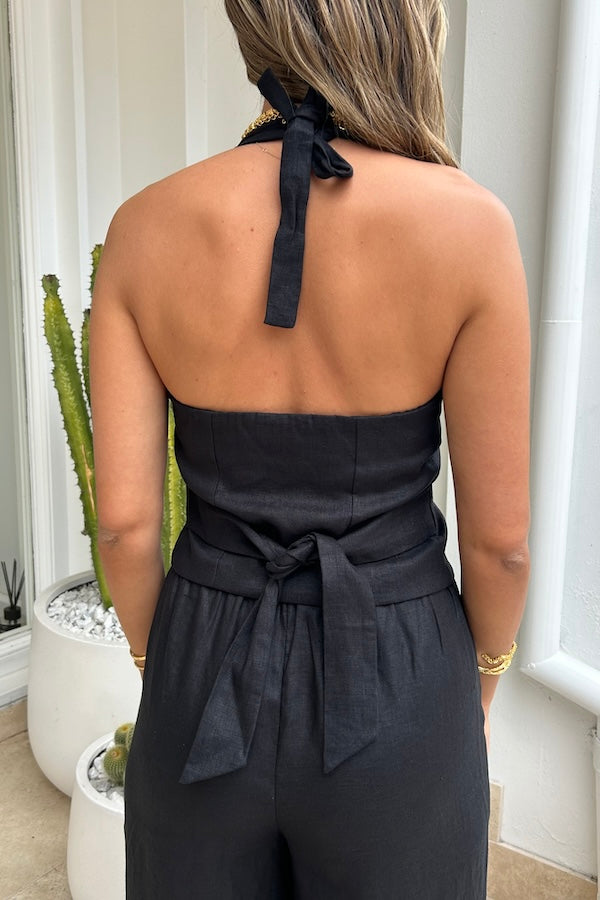 Sneaky Link | Luna Linen Vest Black | Girls With Gems