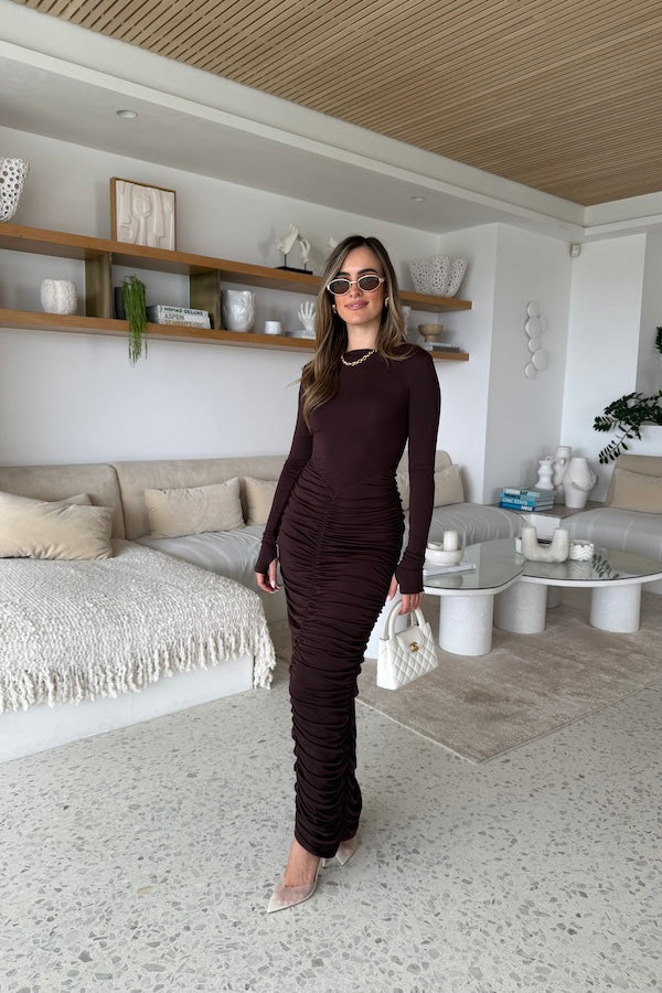 Sneaky Link | Caterina Midi Dress Chocolate | Girls With Gems