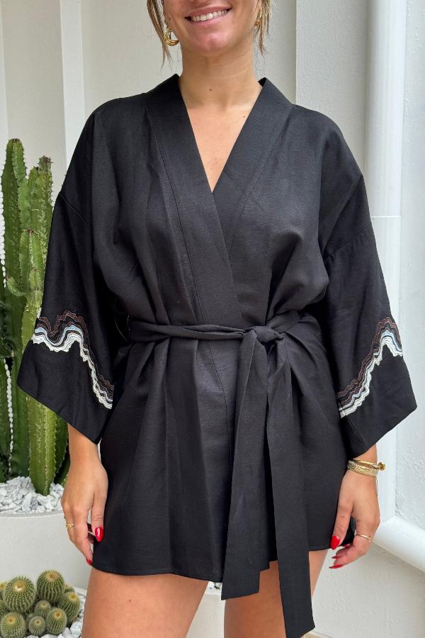 Camilla and Marc | Serene Kimono Dress Black | Girls with Gems