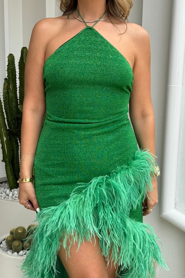 Lumiere Plumage Tulip Dress Emerald Green