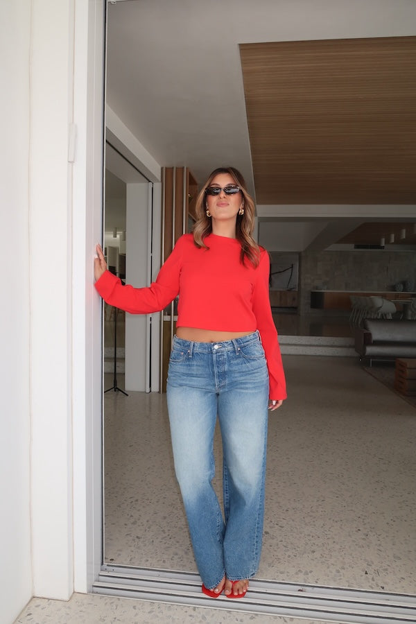 Sneaky Link | Claudia Long Sleeve Top Red | Girls With Gems