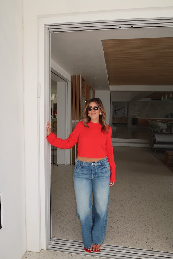 Sneaky Link | Claudia Long Sleeve Top Red | Girls With Gems