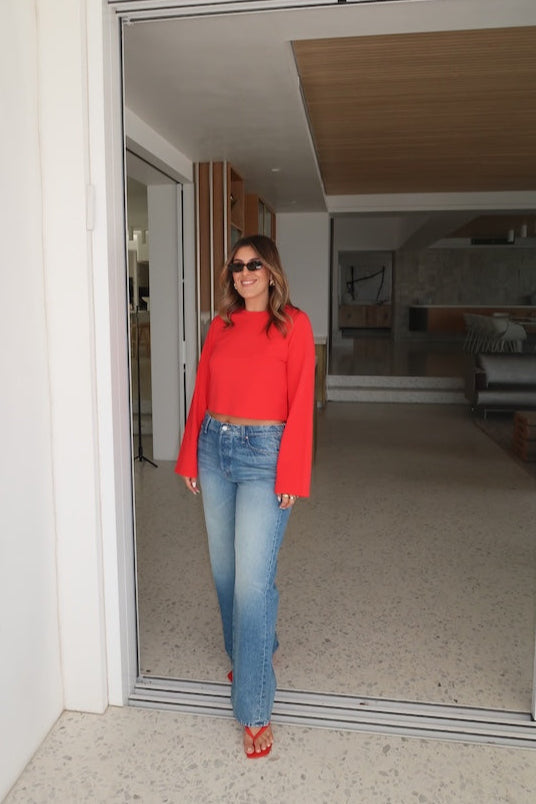 Sneaky Link | Claudia Long Sleeve Top Red | Girls With Gems
