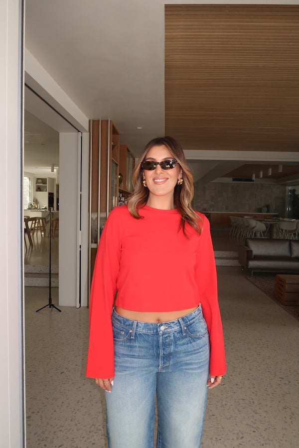 Sneaky Link | Claudia Long Sleeve Top Red | Girls With Gems