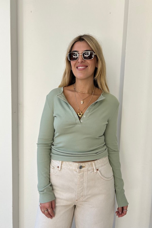 Sneaky Link | Frankie Buttoned Top Sage | Girls With Gems