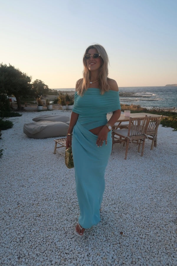 Benni | Nico Off Shoulder Maxi Dress Aquamarine | Girls with Gems