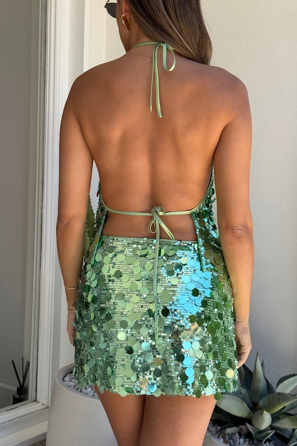 Sneaky Link | Bambi Halter Top Green Sequin | Girls With Gems