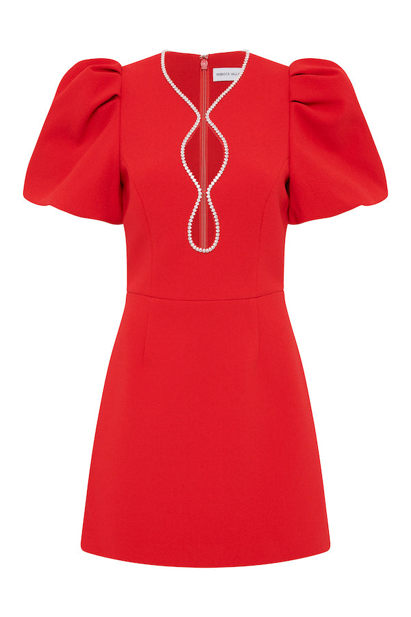 Rebecca Vallance | Karina Buff Sleeve Mini Dress Red | Girls with Gems