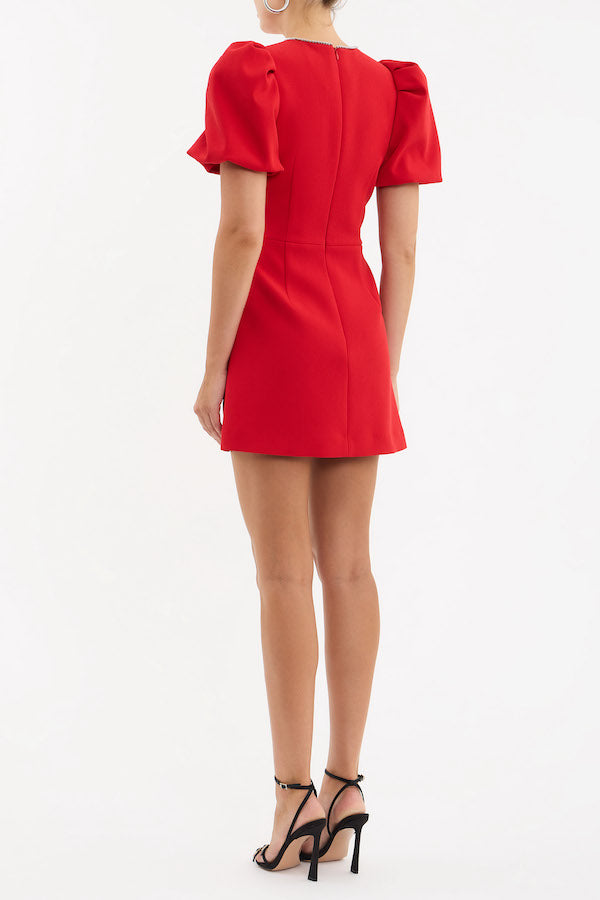 Rebecca Vallance | Karina Buff Sleeve Mini Dress Red | Girls with Gems