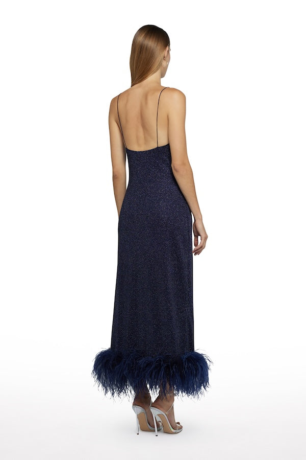 Oséree | Lumiere Plumage Slip Dress Night Blue | Girls with Gems